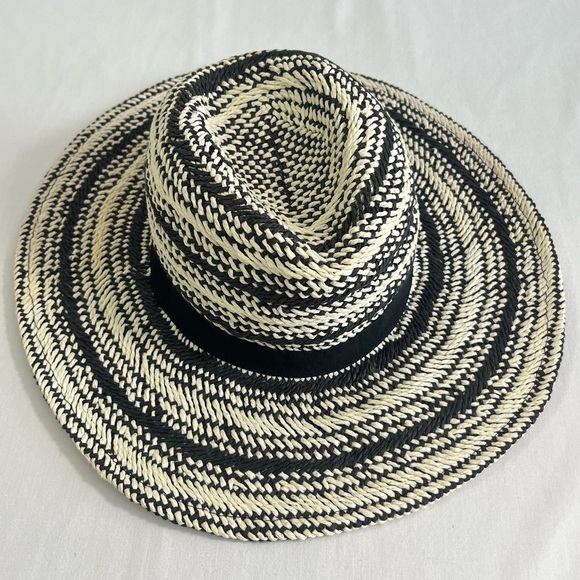 ZARA Woven Fedora Ecru/Black, 3.5” Wide Brim - Picture 3 of 13